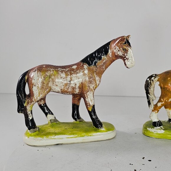 Set Of 3 Vintage Ceramic Horses Figurines Made In Japan AS IS Paint Flaking - Picture 8 of 11